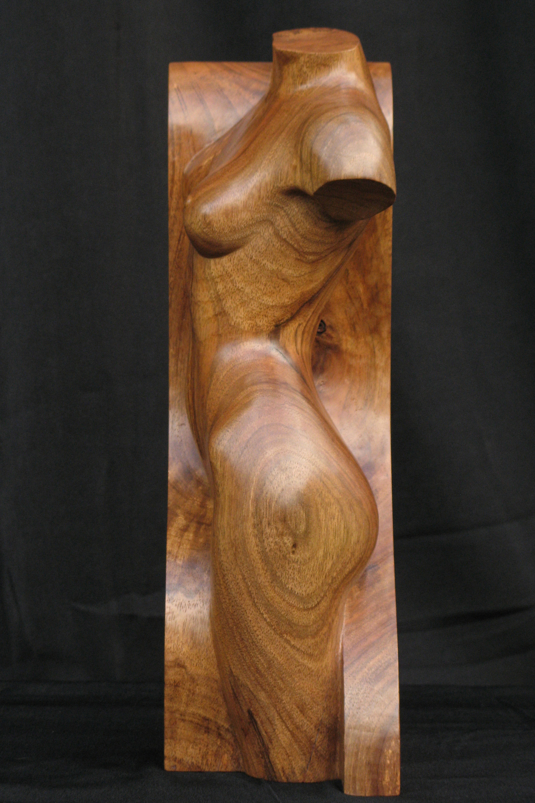 Wood Nymph #1, beeld van hout, vrouwelijke tors, linkerzijde